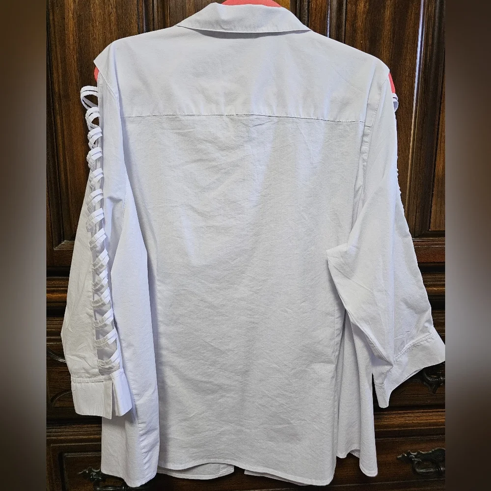 Zac & Rachel Woman 3X Unique White Blouse Cold Shoulder Long Sleeve - Picture 2 of 8